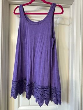 Women's Purple Crochet-Hem Tank Top